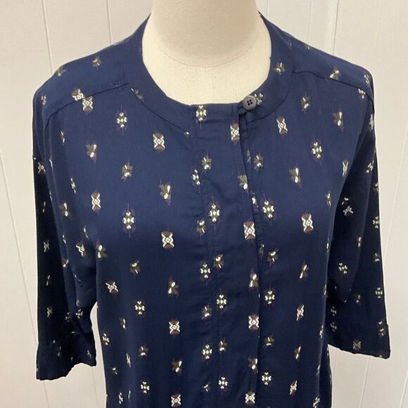 Vintage Gitano Women's Small Blue Print Button Down 3/4 Sleeve Midi Dress - Picture 2 of 14